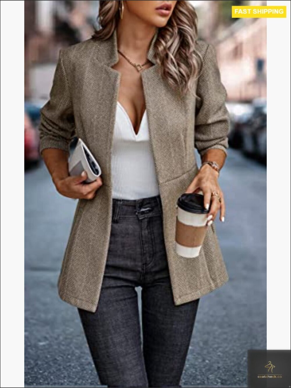 Women's Open Front Blazer Long Sleeve Notch Collar Work Office Jacket Business - Picture 5 of 7